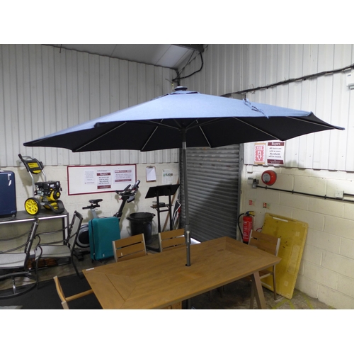 3082 - 10Ft Auto Tilt Umbrella with Led lights - No Battery and a Sunvilla Umbrella Base, original RRP £139... 