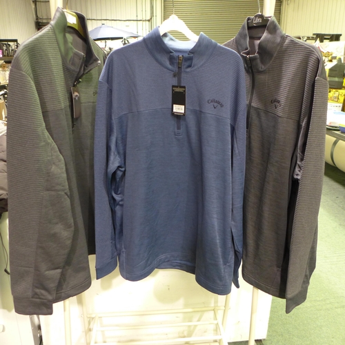 3124 - Three men's Callaway ¼ zip blue tops - mixed sizes and colours * this lot is subject to VAT