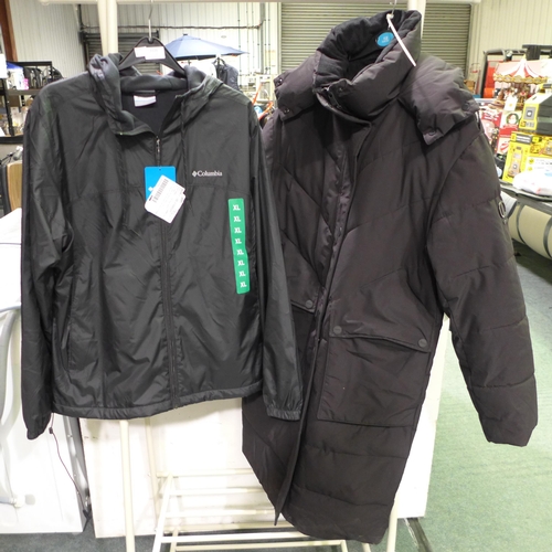 3126 - Two women's black hooded coats -  Columbia (XL) and DKNY (L) - damaged * this lot is subject to VAT