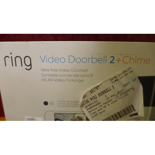 3162 - Ring Video Doorbell 2, original RRP £129.99 + VAT (298-156) *This lot is subject to VAT