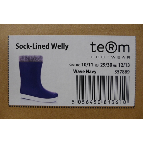 3224 - Two Pairs of Children's Navy Team Sock-Lined Wellies - UK Size: 10/11