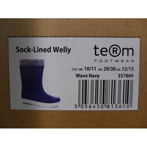 3225 - Two Pairs of Children's Navy Team Sock-Lined Wellies - UK Size: 10/11