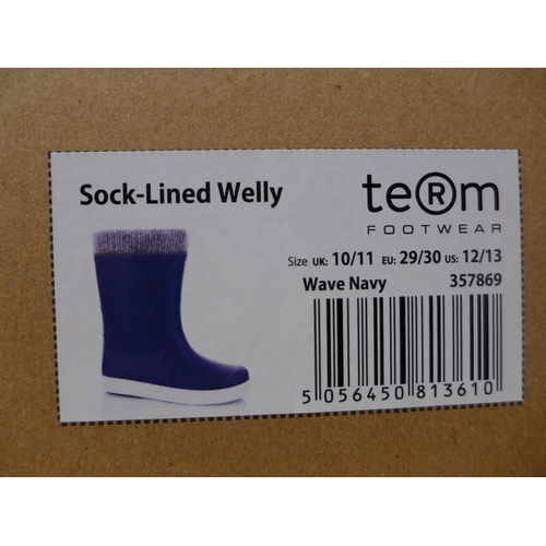 3226 - Two Pairs of Children's Navy Team Sock-Lined Wellies - UK Size: 10/11