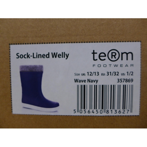 3227 - Two Pairs of Children's Navy Team Sock-Lined Wellies - UK Size: 12/13