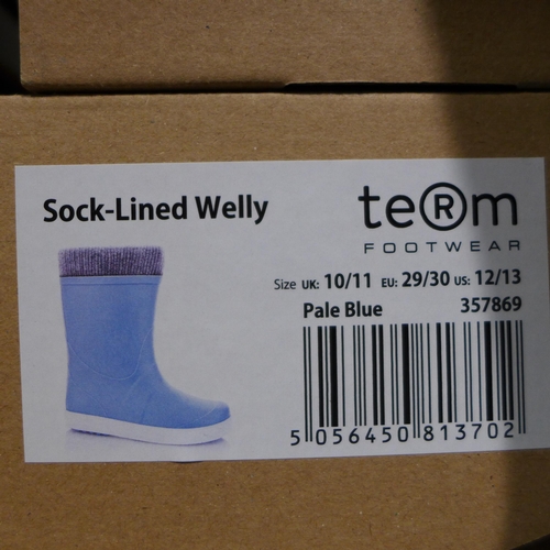 3228 - Two Pairs of Children's Pale Blue Team Sock-Lined Wellies - UK Size: 10/11