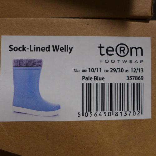 3229 - Two Pairs of Children's Pale Blue Team Sock-Lined Wellies - UK Size: 10/11