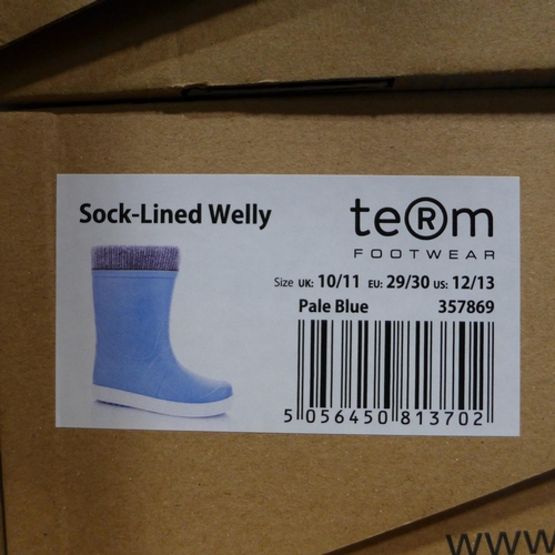 3230 - Two Pairs of Children's Pale Blue Team Sock-Lined Wellies - UK Size: 10/11