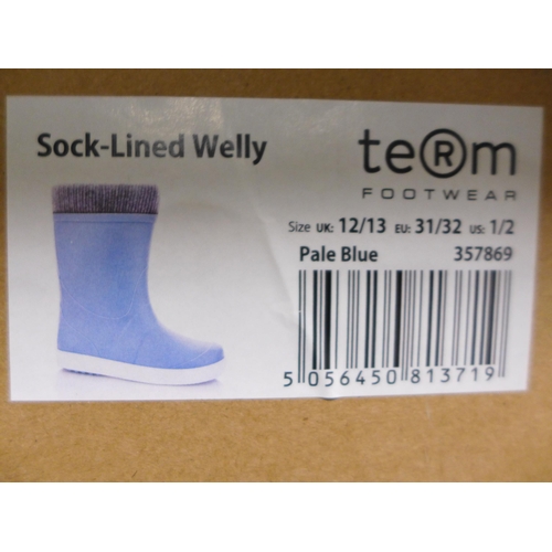 3231 - Three Pairs of Children's Pale Blue Team Sock-Lined Wellies - Mixed Size: 8, 9/10 & 12/13