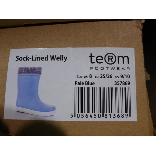 3231 - Three Pairs of Children's Pale Blue Team Sock-Lined Wellies - Mixed Size: 8, 9/10 & 12/13