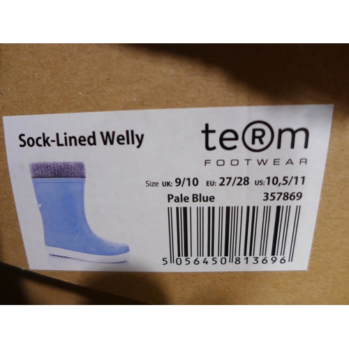 3231 - Three Pairs of Children's Pale Blue Team Sock-Lined Wellies - Mixed Size: 8, 9/10 & 12/13