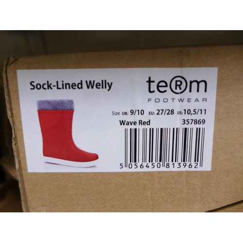 3233 - Three Pairs of Children's Red Team Sock-Lined Wellies - UK Size: 9/10