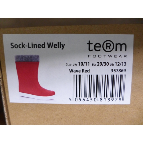 3234 - Three Pairs of Children's Red Team Sock-Lined Wellies - UK Size: 10/11