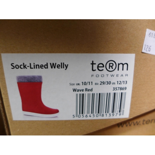 3235 - Three Pairs of Children's Red Team Sock-Lined Wellies - UK Size: 1/2 & 10/11