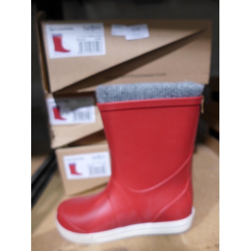 3236 - Three Pairs of Children's Red Team Sock-Lined Wellies - UK Size: 1/2