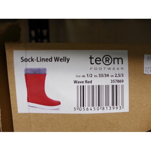 3236 - Three Pairs of Children's Red Team Sock-Lined Wellies - UK Size: 1/2