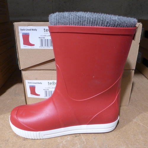 3237 - Two Pairs of Children's Red Team Sock-Lined Wellies - UK Size: 2/3