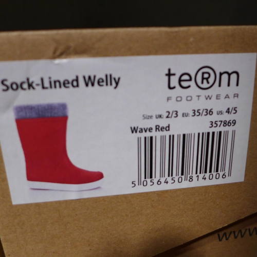 3237 - Two Pairs of Children's Red Team Sock-Lined Wellies - UK Size: 2/3