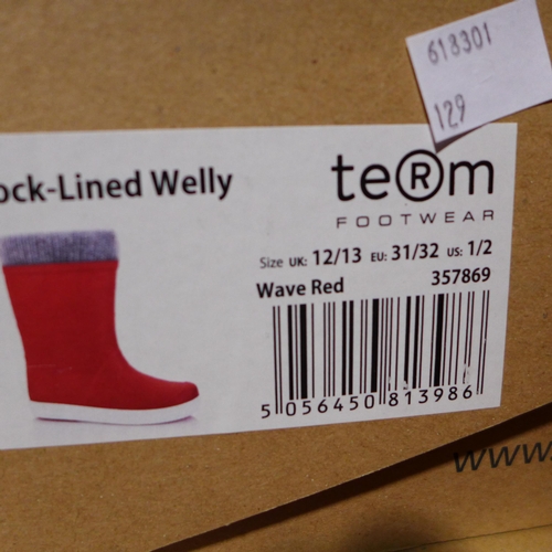 3238 - Three Pairs of Children's Red Team Sock-Lined Wellies - UK Size: 6/7 & 12/13