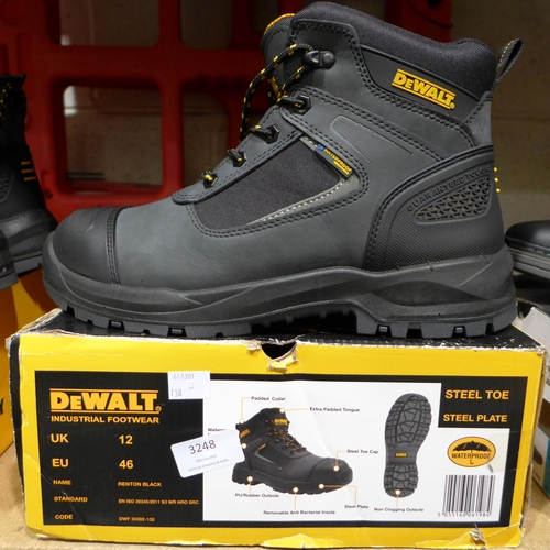 3248 - Pair of Men's Black Dewalt Steel Toe-Capped Work Boots - UK Size: 12 * this lot is subject to VAT