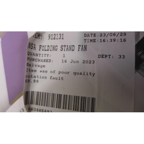 3256 - NSA Folding Stand Fan (298-395) *This lot is subject to VAT