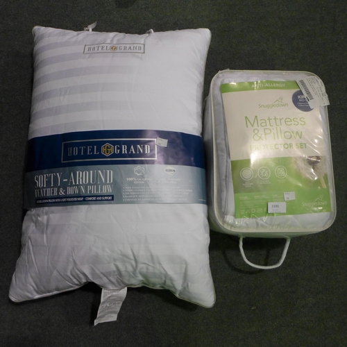 3395 - King Mattress and Pillow Protectors and a Hotel Grand Down Roll Pillow  (294-346,351)    * This lot ... 