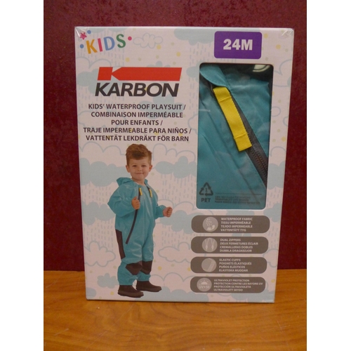 3187 - Ten Children's Karbon Waterproof Playsuits - Blue (24m)