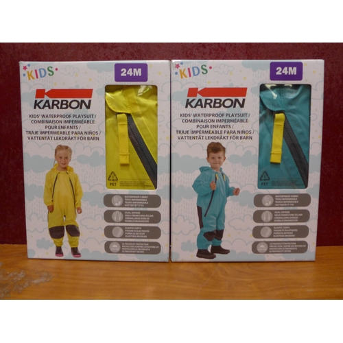 3188 - Ten Children's Karbon Waterproof Playsuits - Mixed Colours (24m)