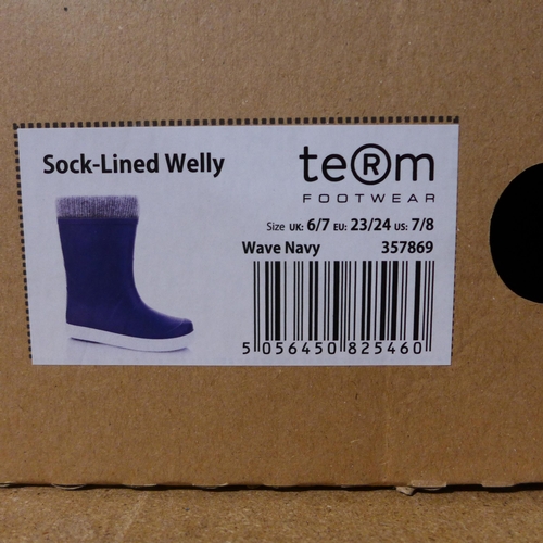 3221 - Two Pairs of Children's Navy Team Sock-Lined Wellies - Mixed Size: 6/7 & 8