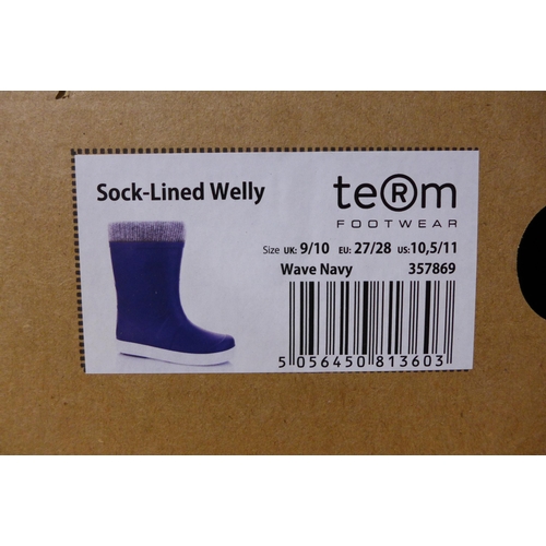 3222 - Three Pairs of Children's Navy Team Sock-Lined Wellies - UK Size: 9/10