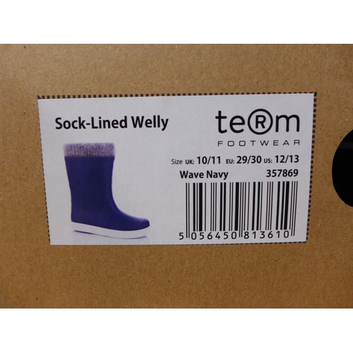 3223 - Two Pairs of Children's Navy Team Sock-Lined Wellies - UK Size: 10/11