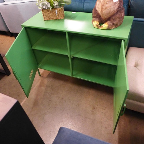 1313 - A green metal two door sideboard