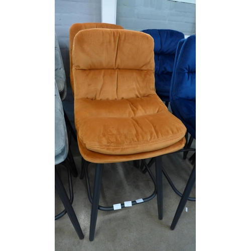 1327 - A pair of Enderson orange velvet bar stools