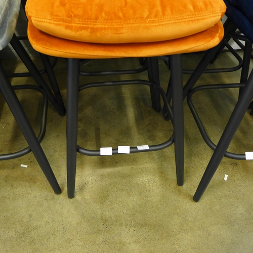 1328 - A pair of Enderson orange velvet bar stools