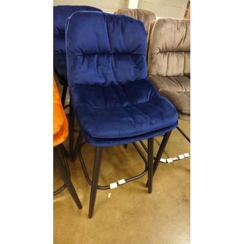 1329 - A pair of Enderson blue velvet bar stools