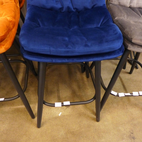 1329 - A pair of Enderson blue velvet bar stools