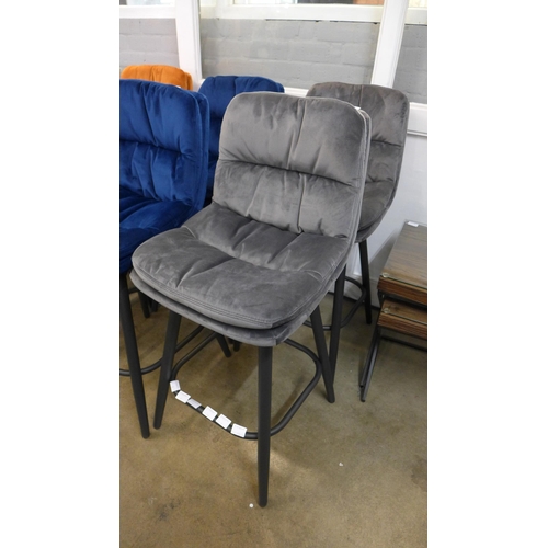 1332 - A pair of Enderson dark grey velvet bar stools