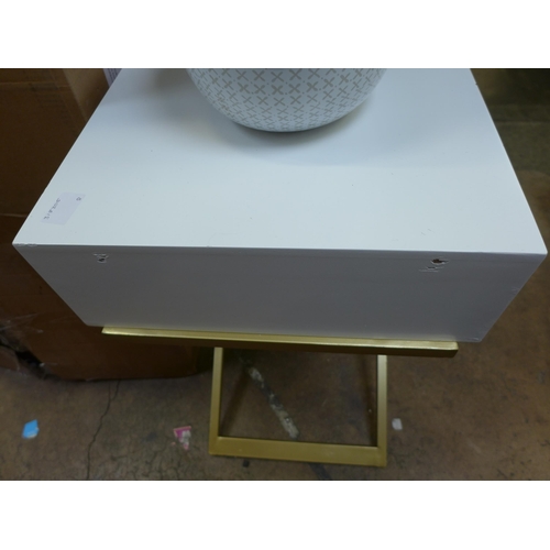 1413 - A white two drawer console table with gold legs