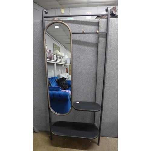 1422 - A black metal tubular hall stand with mirror