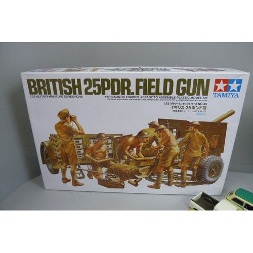 701A - Two boxed model vehicles, Maisto and Burago, a model tractor, burger van, six model Mini Coopers and... 