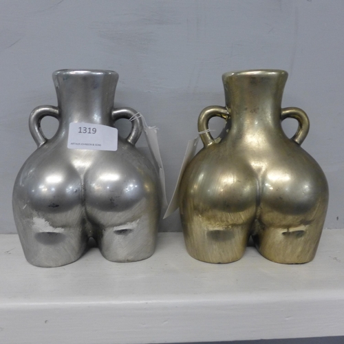 1319 - A silver and a gold lady vase