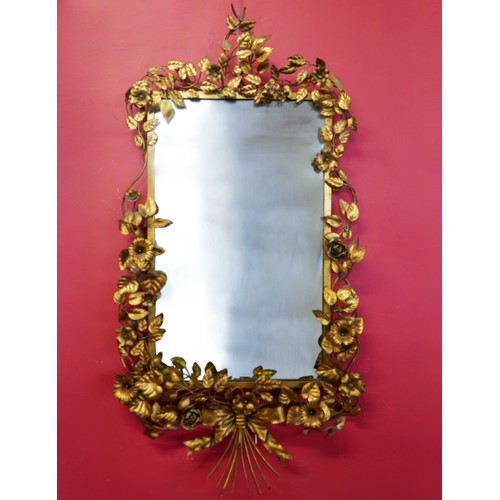 1 - A French gilt metal floral framed mirror