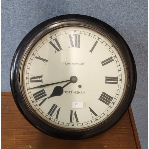 304 - A Victorian mahogany circular fusee wall clock, the dial signed John Perry Ltd., Nottingham