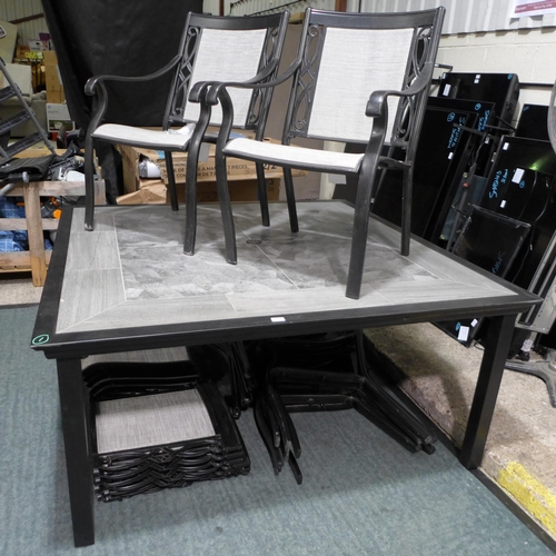 1423 - Agio Turner 9  piece Square Sling Dining Set - (Damaged/Marked, missing bolts to unbuilt chairs), or... 