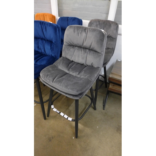 1309 - A pair of Enderson dark grey velvet bar stools