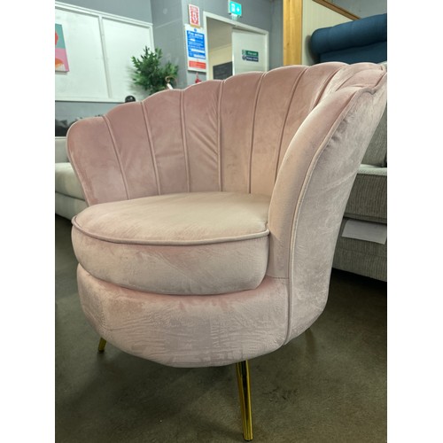 1355 - A pink velvet shell back accent chair