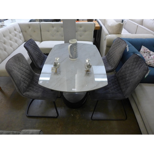 1523 - A 1.3m-1.8m marble topped extending dining table with a set of four Ralph graphite dining chairs * t... 