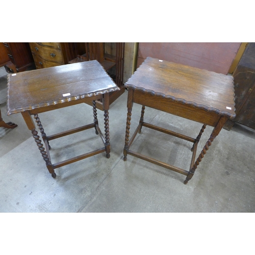 107 - Two oak barleytwist occasional tables