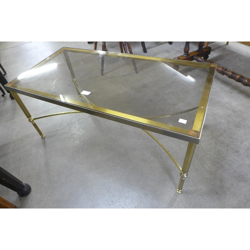 122 - An Italian glass topped brass rectangular coffee table and one other lacking glass top