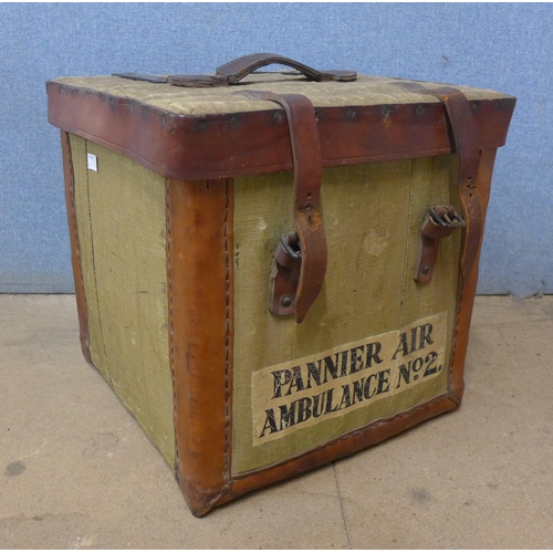 200 - A vintage green canvas and brown leather Pannier Air Ambulance No. 2 carrier