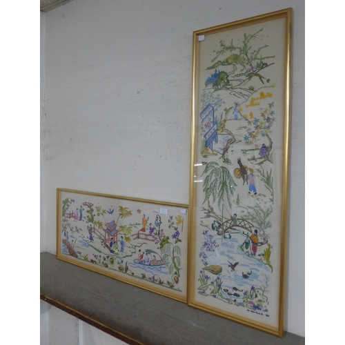 237 - Two Japanese silk embroideries, framed